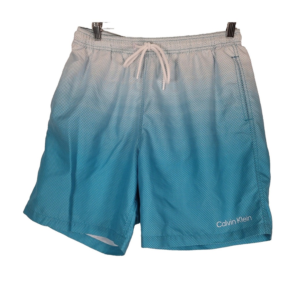 Calvin Klein Swim Trunks Mens Large Blue White Ombre Dot Swim Shorts Mesh Travel